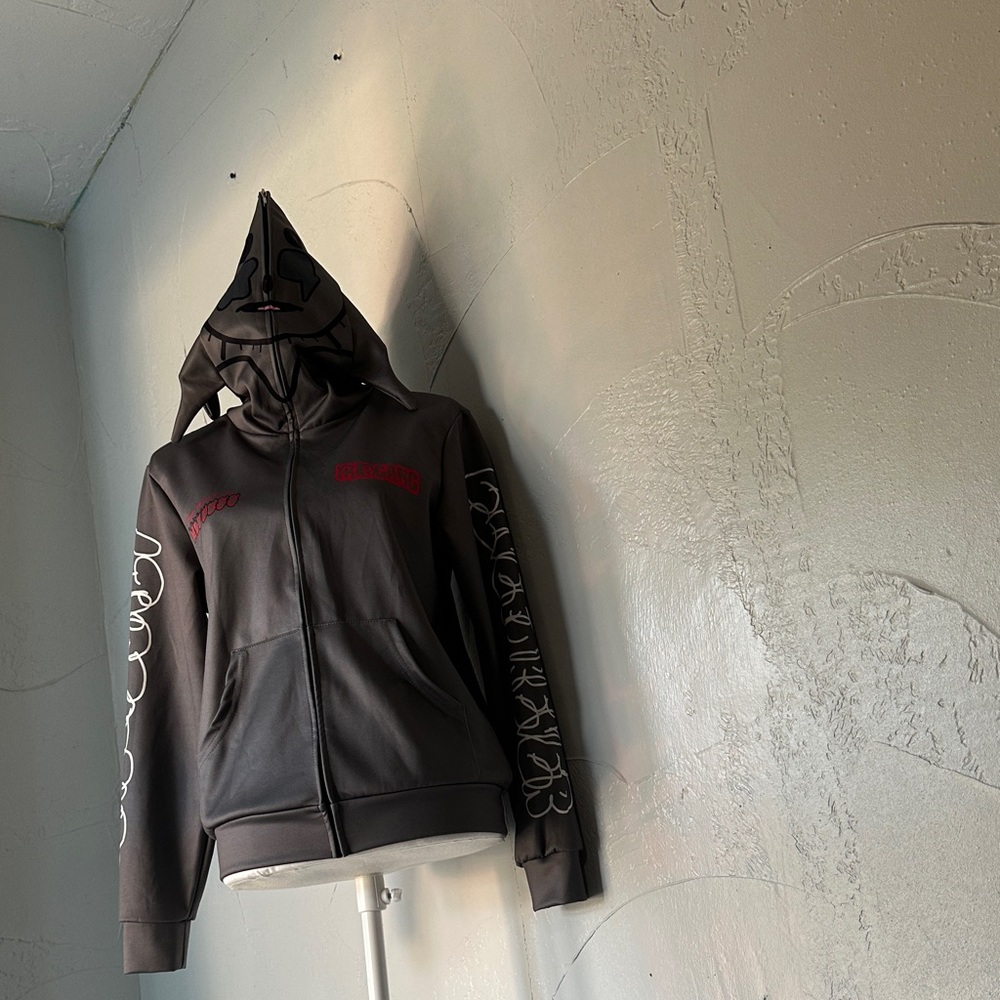 Glo Gang Inspired Full Zip Face Hoodie – Gray & Red Graphic - Picture 7 of 11